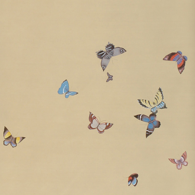 Обои ручная роспись Butterflies Icarus on New Faint Gold metallic silk  в Волгограде | Loft Concept 