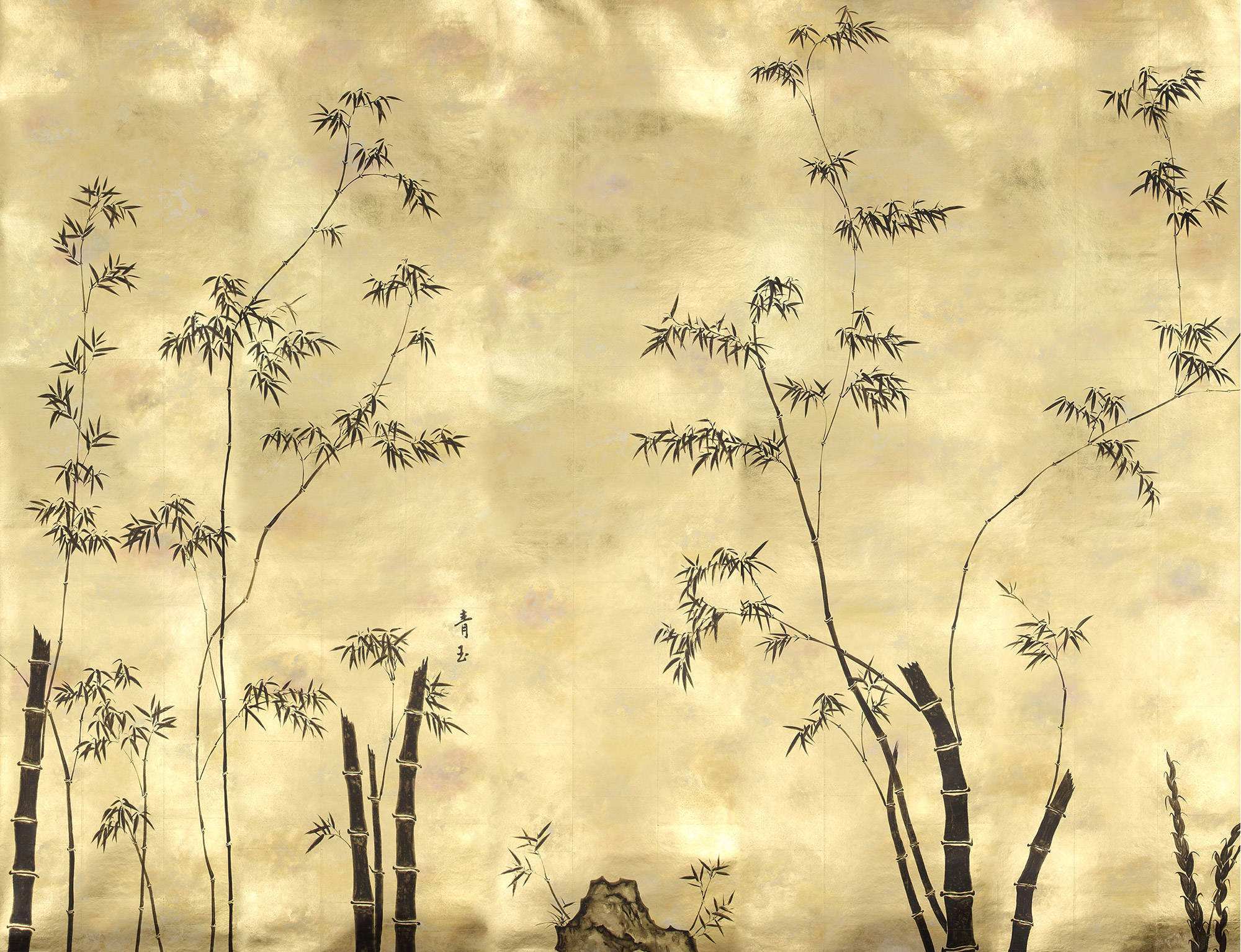 Обои ручная роспись Bamboo Quicksilver on Warm Gold gilded tea paper Обои ручная роспись Bamboo Quicksilver on Warm Gold gilded tea paper - постер Loft-Concept в Волгограде