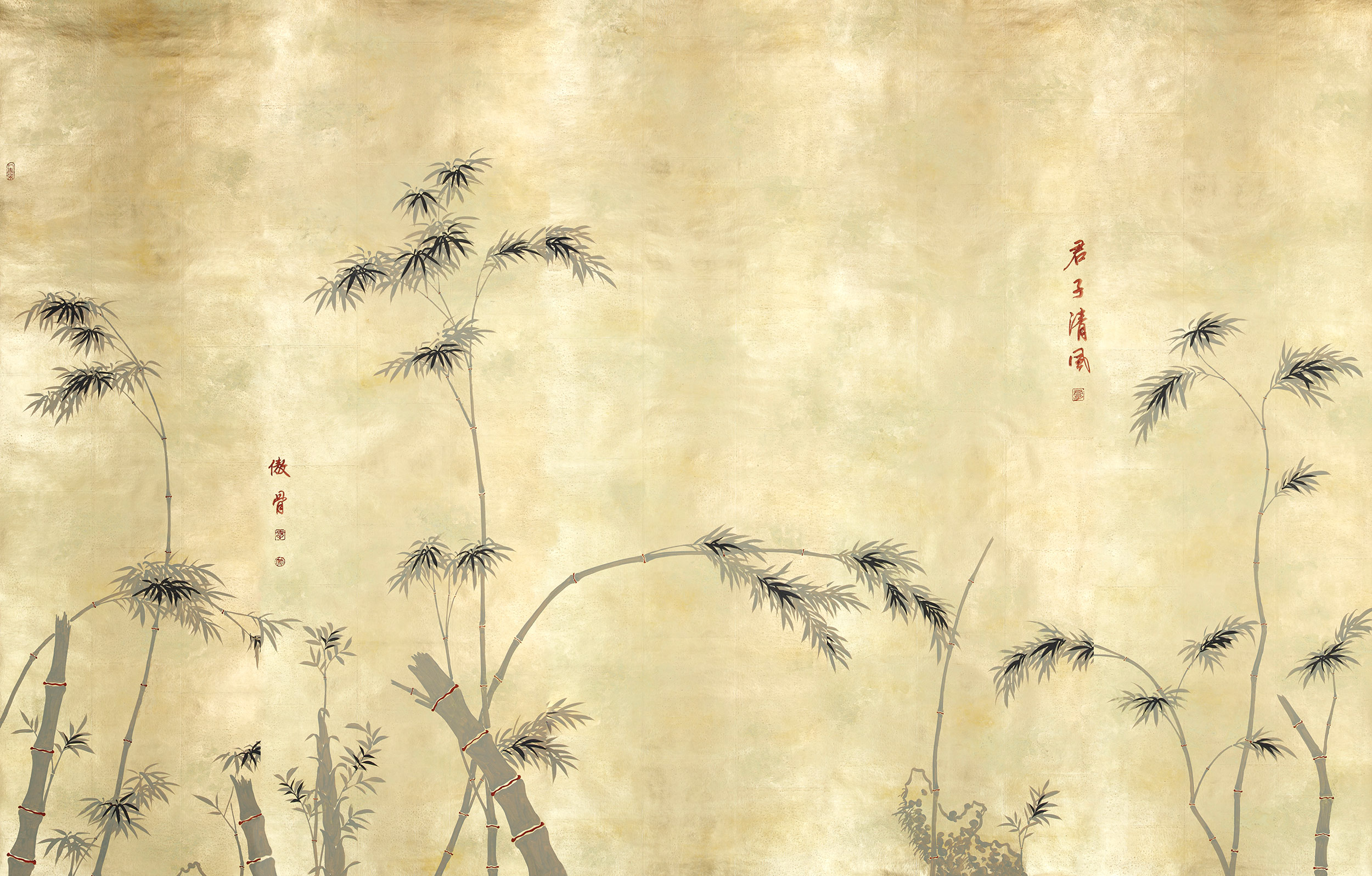 Обои ручная роспись Bamboo Dark Lacquer on Deep Rich Gold gilded tea paper Обои ручная роспись Bamboo Dark Lacquer on Deep Rich Gold gilded tea paper - постер Loft-Concept в Волгограде