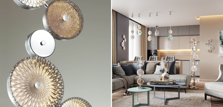 Бра с коричневым рельефным стеклом Glass Peonies Maxi Хром - Loft-Concept в Волгограде