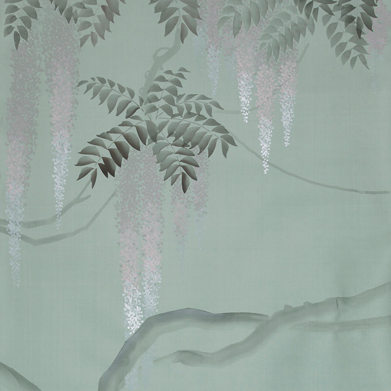 Обои в Японском стиле Wisteria Special Colourway on Blue Grey dyed silk  в Волгограде | Loft Concept 
