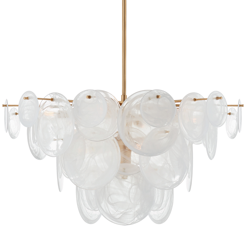 Люстра Disk Textured Glass Chandelier Золотой Белое матовое стекло Люстра Disk Textured Glass Chandelier Золотой Белое матовое стекло в Волгограде | Loft Concept