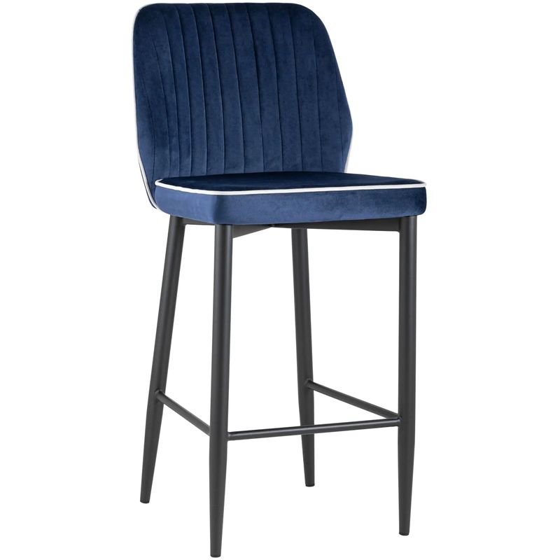 Барный Стул Lawrence Chair Синий Велюр Белый кант Синий Белый Черный Барный Стул Lawrence Chair Синий Велюр Белый кант Синий Белый Черный в Волгограде | Loft Concept