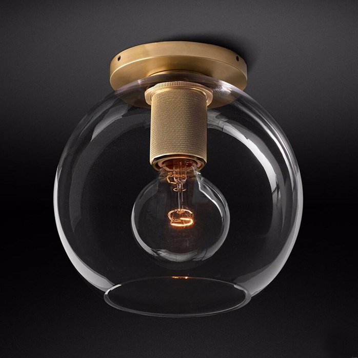 Потолочный светильник RH Utilitaire Globe Shade Flushmount Brass Прозрачное Стекло Латунь в Волгограде | Loft Concept 
