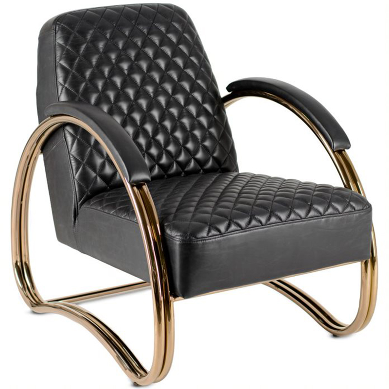 Кресло Hodges Armchair black leather Черный Розовое золото Кресло Hodges Armchair black leather Черный Розовое золото в Волгограде | Loft Concept