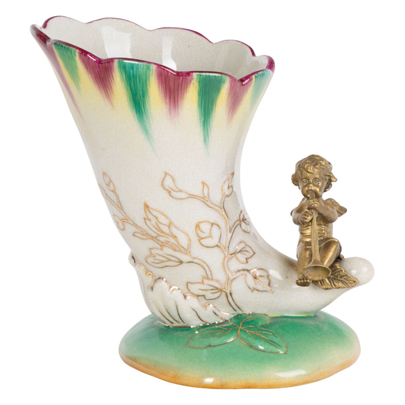 Ваза из фарфора с бронзовой фигуркой ангела Eden Garden porcelain and bronze Зеленый Бронза Белый Ваза из фарфора с бронзовой фигуркой ангела Eden Garden porcelain and bronze Зеленый Бронза Белый в Волгограде | Loft Concept