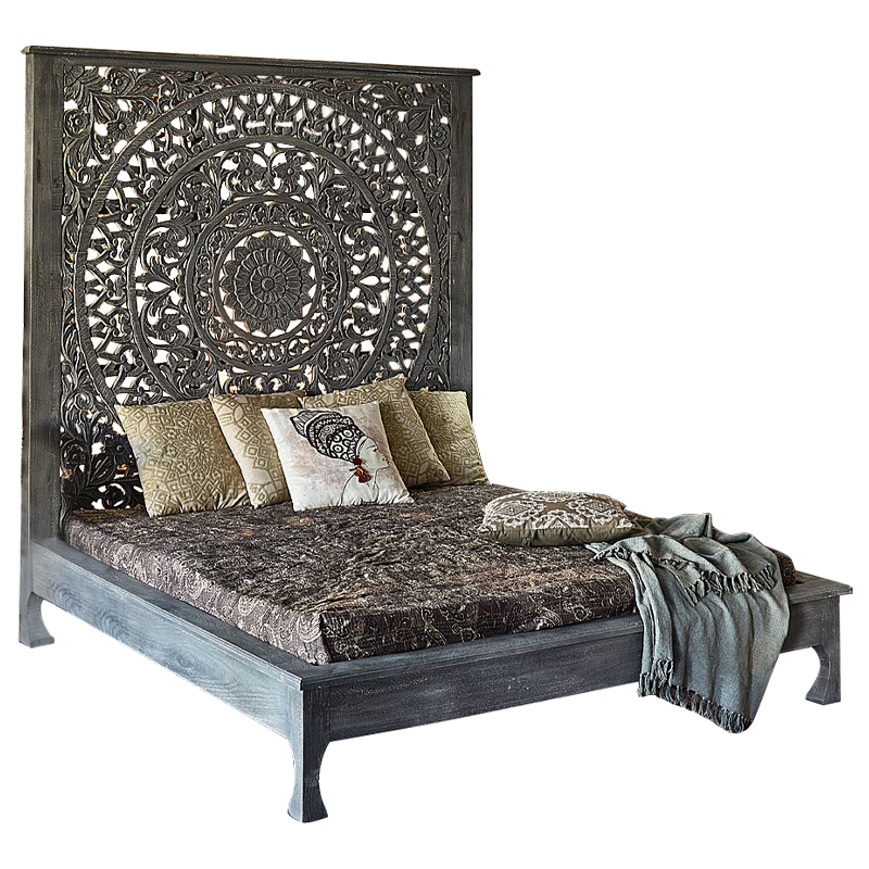 Кровать Indian Antique White Furniture Sarita Bed серый Серый Кровать Indian Antique White Furniture Sarita Bed серый Серый в Волгограде | Loft Concept