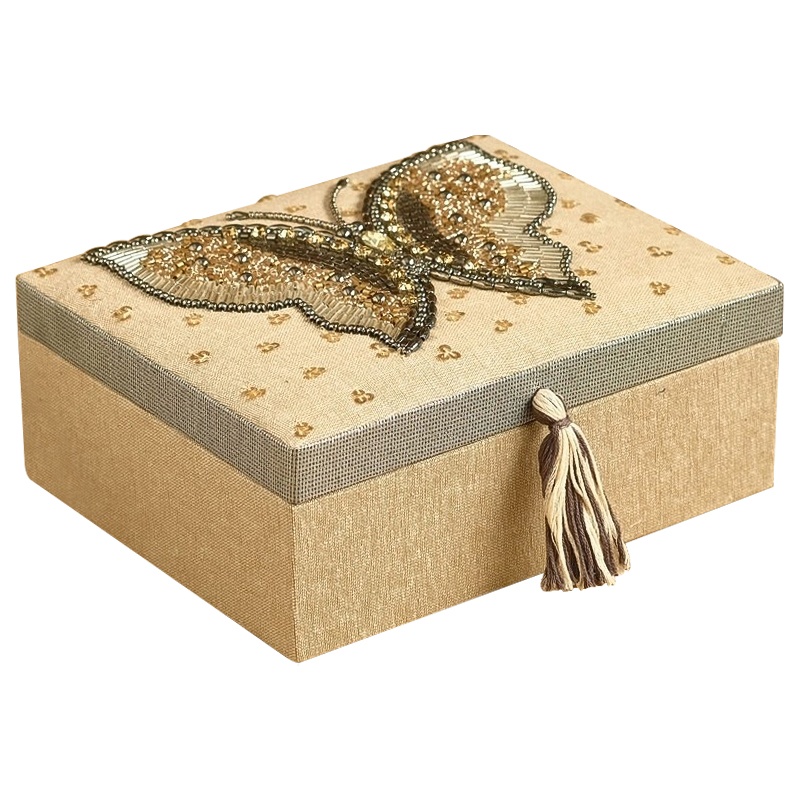 Шкатулка с вышивкой из бисера Butterfly Beads Embroidery Box Бежевый Серебряный Золотой Шкатулка с вышивкой из бисера Butterfly Beads Embroidery Box Бежевый Серебряный Золотой в Волгограде | Loft Concept