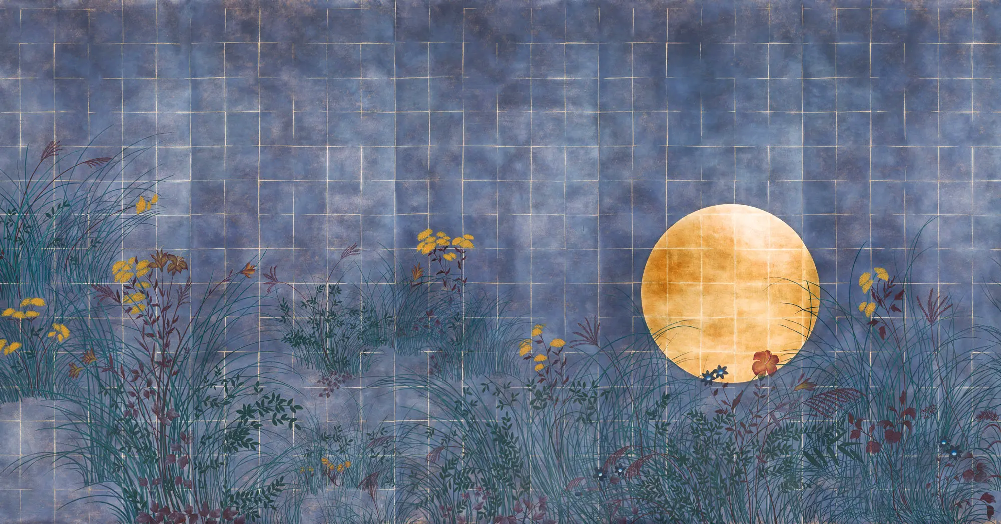 Обои ручная роспись Tsukimi Original colourway on gilded silk with antiquing - постер Loft-Concept в Волгограде