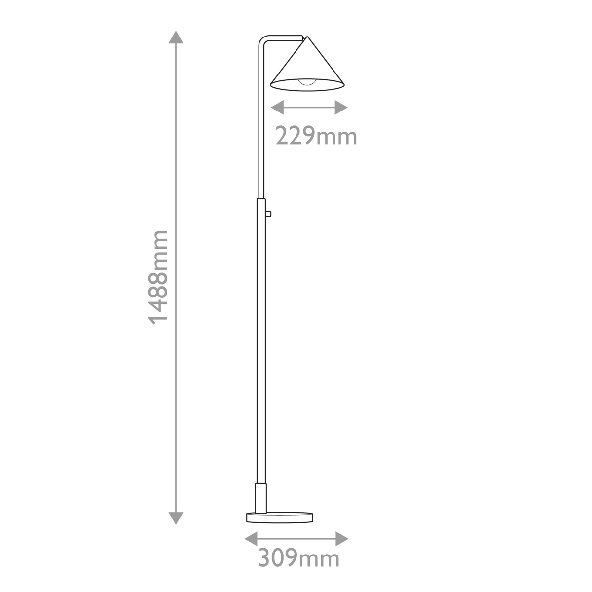 Торшер золотого цвета с плафоном в форме конуса и тонкой высокой стойкой на круглом основании Alora Mood в Волгограде
