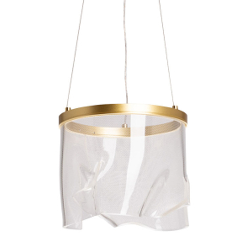 Подвесной светильник цилиндрической формы с прозрачным волнистым плафоном Wave Line Латунь Прозрачный в Волгограде | Loft Concept 