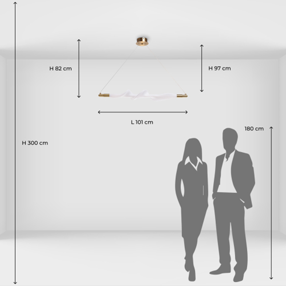 Люстра горизонтальная с волнистым белым плафоном Golden Swirl в Волгограде