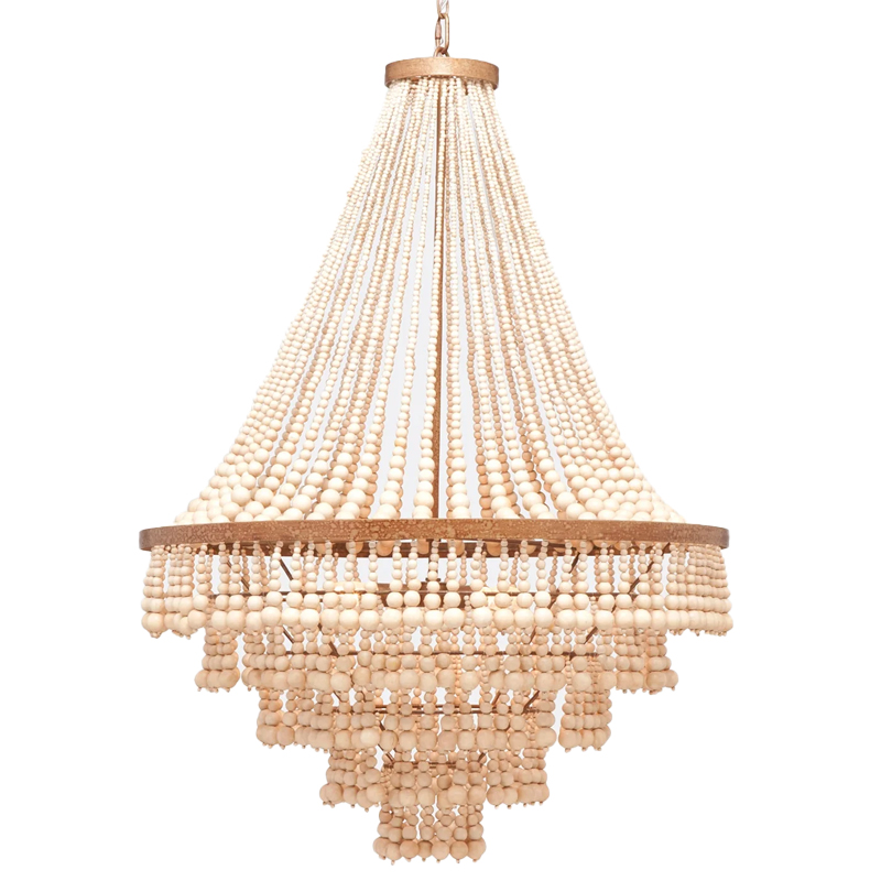 Многоярусная люстра украшенная круглыми деревянными бусами Wooden Beads Chandelier L Винтажная латунь Кремовый Многоярусная люстра украшенная круглыми деревянными бусами Wooden Beads Chandelier L Винтажная латунь Кремовый в Волгограде | Loft Concept