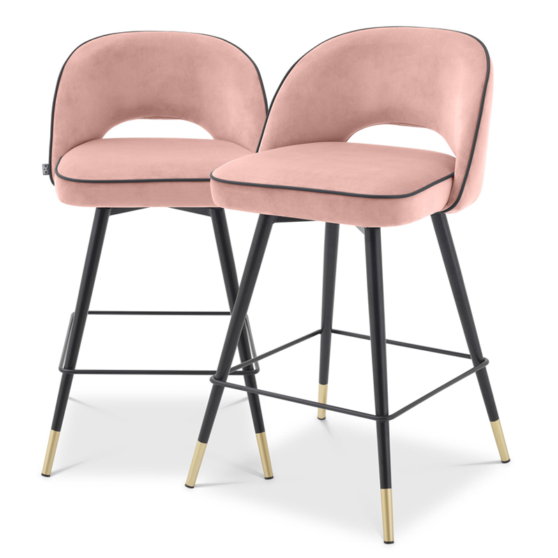 Комплект полубарных стульев Eichholtz Counter Stool Cliff set of 2 nude Розовый пастельный Черный Латунь в Волгограде | Loft Concept 