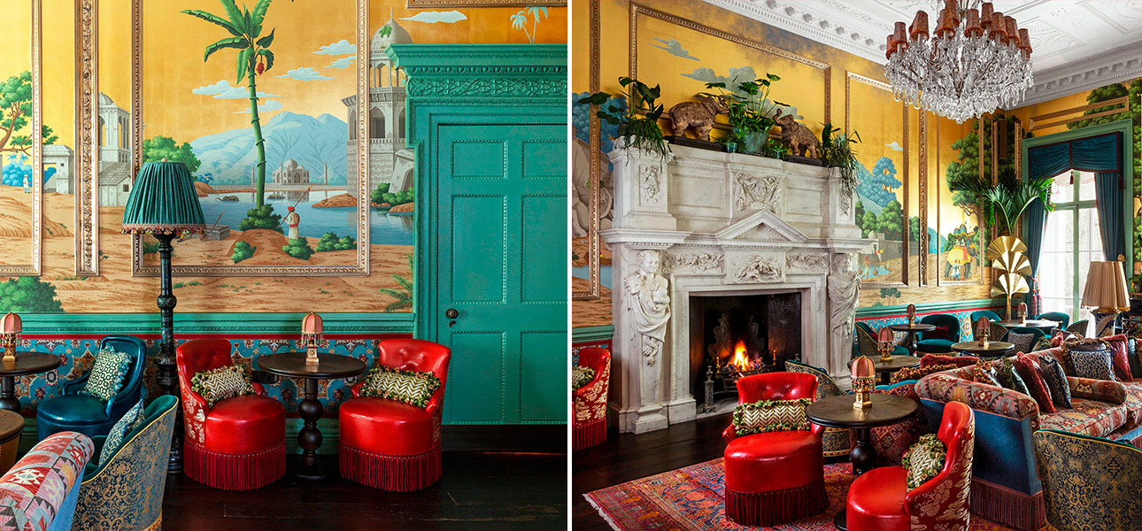 Обои ручная роспись Early Views of India Eden on Deep Rich Gold gilded paper - фото