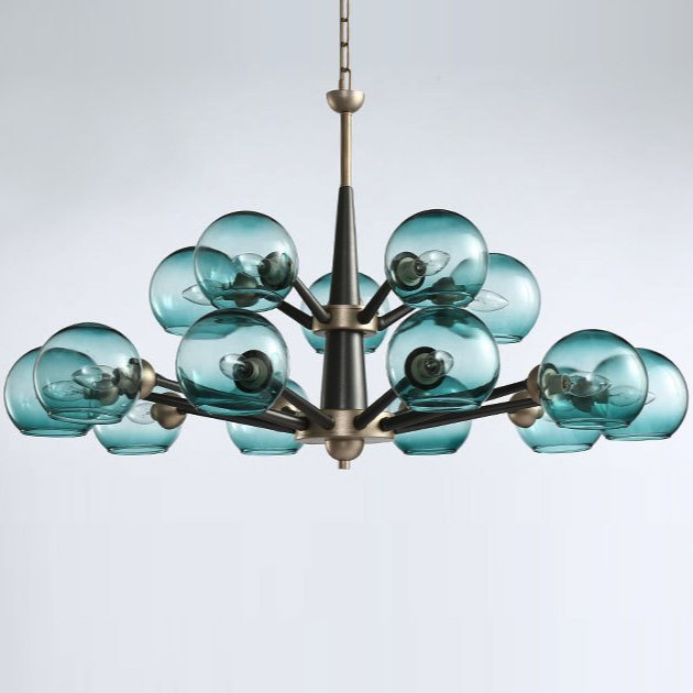 Люстра Thalia chandelier Blue glass 15 Золотой Светло-голубой Черный Люстра Thalia chandelier Blue glass 15 Золотой Светло-голубой Черный в Волгограде | Loft Concept