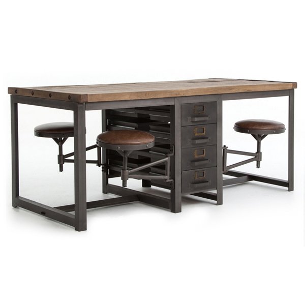 Большой рабочий стол Rupert Work Table Rustic Дуб темный Графит в Волгограде | Loft Concept 