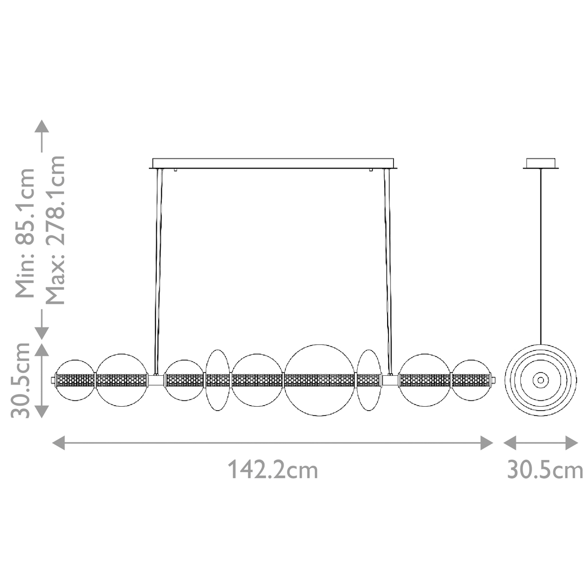 Подвесной светильник линейный с прозрачными стеклянными шарами разного диаметра Eurofase в Волгограде