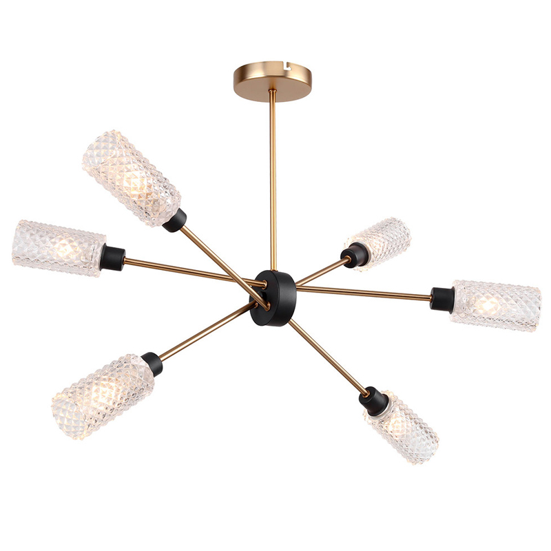 Светильник Sputnik Chandelier six cylinders Черный Латунь Янтарь (Amber) Светильник Sputnik Chandelier six cylinders Черный Латунь Янтарь (Amber) в Волгограде | Loft Concept