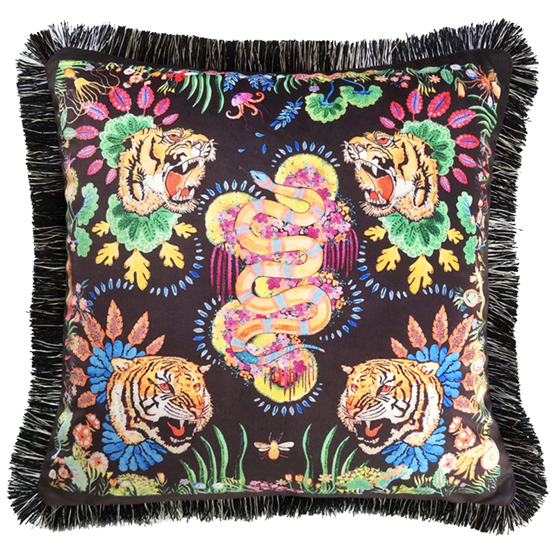 Декоративная подушка Cтиль Gucci Four Tigers and Micrurus Мульти Черный Декоративная подушка Cтиль Gucci Four Tigers and Micrurus Мульти Черный в Волгограде | Loft Concept