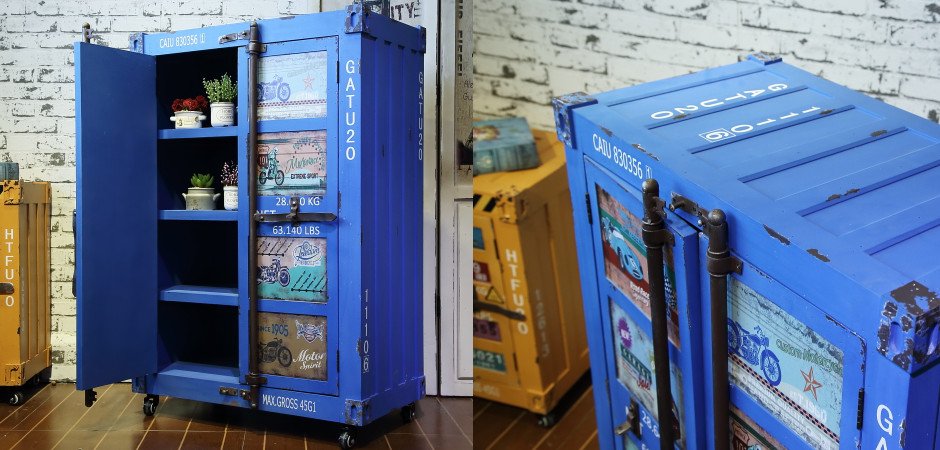 Синяя тумбочка контейнер Blue chest of drawers vintage Sea Container Синяя тумбочка контейнер Blue chest of drawers vintage Sea Container - Loft-Concept в Волгограде