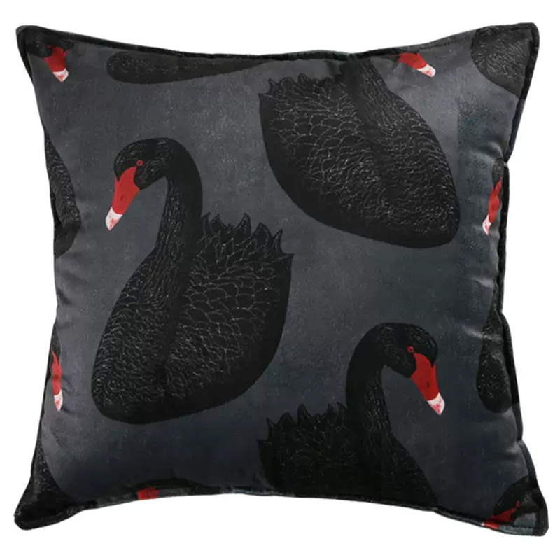 Декоративная подушка Black Swans Cushion Черная Черный Серый Красный Декоративная подушка Black Swans Cushion Черная Черный Серый Красный в Волгограде | Loft Concept