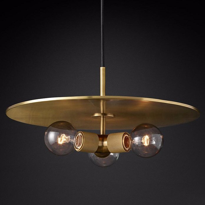 Люстра RH Utilitaire Disk Triple Pendant Brass Латунь Прозрачное Стекло Люстра RH Utilitaire Disk Triple Pendant Brass Латунь Прозрачное Стекло в Волгограде | Loft Concept