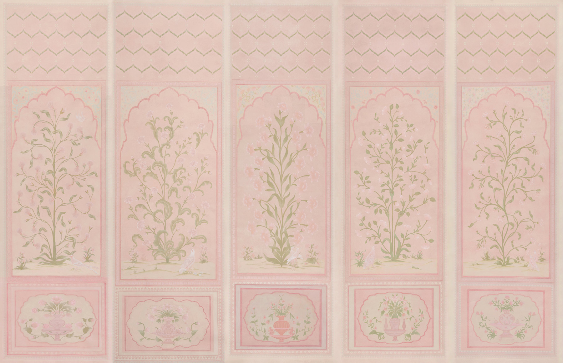 Обои ручная роспись Jharokha Arches Original colourway on pink painted Xuan paper - постер Loft-Concept в Волгограде