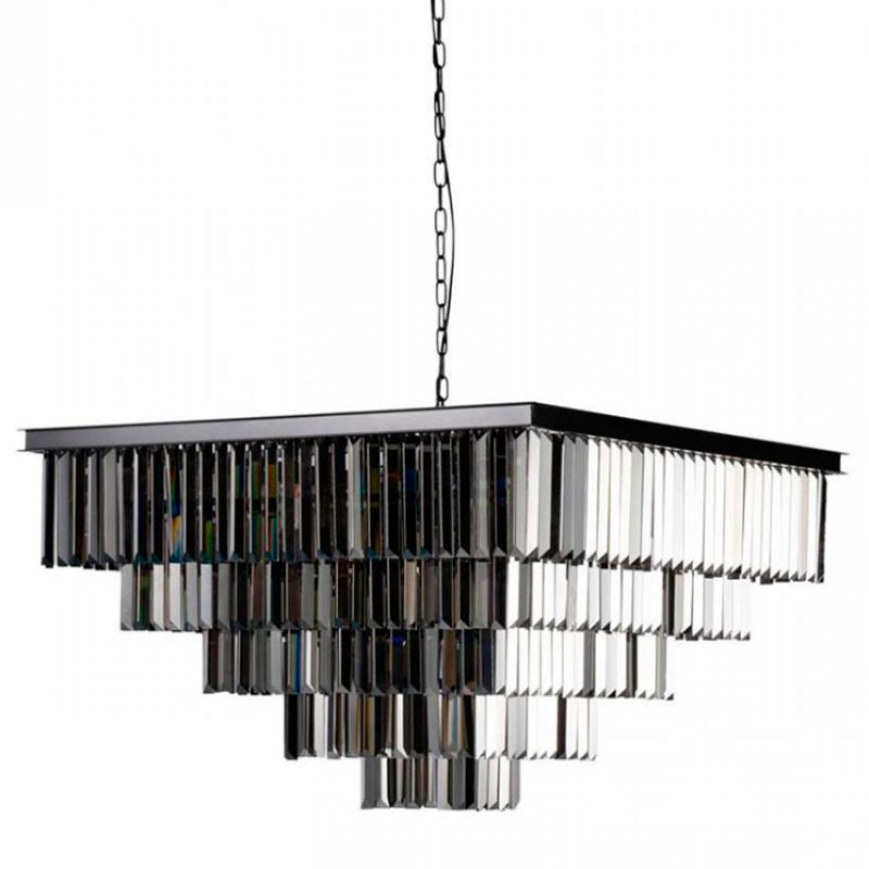 Квадратная Люстра RH 1920s Odeon Black iron Five layers Серое Стекло 80х80 Черный Серый Квадратная Люстра RH 1920s Odeon Black iron Five layers Серое Стекло 80х80 Черный Серый в Волгограде | Loft Concept