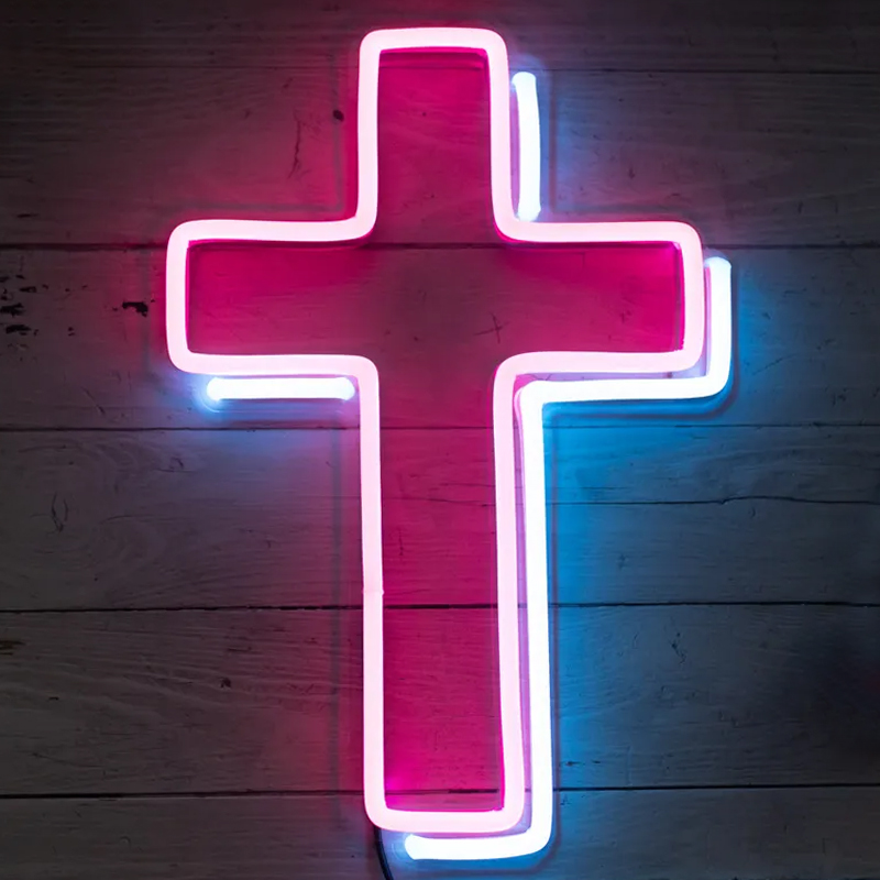 Неоновая настенная лампа Cross Neon Wall Lamp Розовый Синий Неоновая настенная лампа Cross Neon Wall Lamp Розовый Синий в Волгограде | Loft Concept