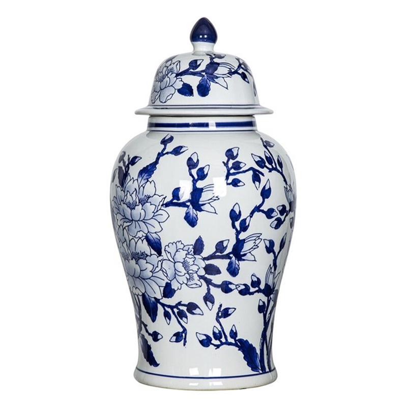 Ваза с крышкой и синим цветочным узором Blue & White Ornament Белый Синий Ваза с крышкой и синим цветочным узором Blue & White Ornament Белый Синий в Волгограде | Loft Concept