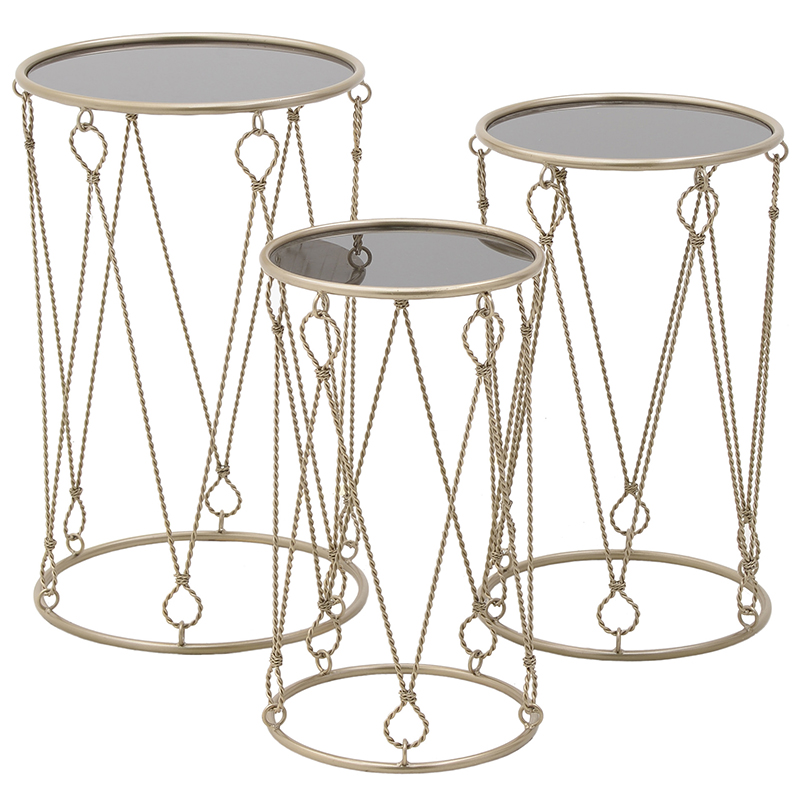 Комплект из 3-х приставных столов Metal Rope Side Tables Золотой Комплект из 3-х приставных столов Metal Rope Side Tables Золотой в Волгограде | Loft Concept