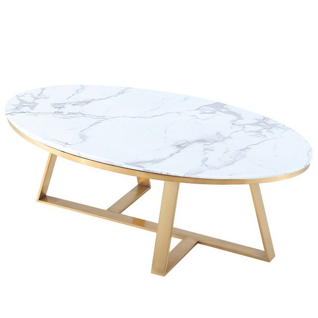 Кофейный стол Marble Oval Table Латунь Белый Кофейный стол Marble Oval Table Латунь Белый в Волгограде | Loft Concept