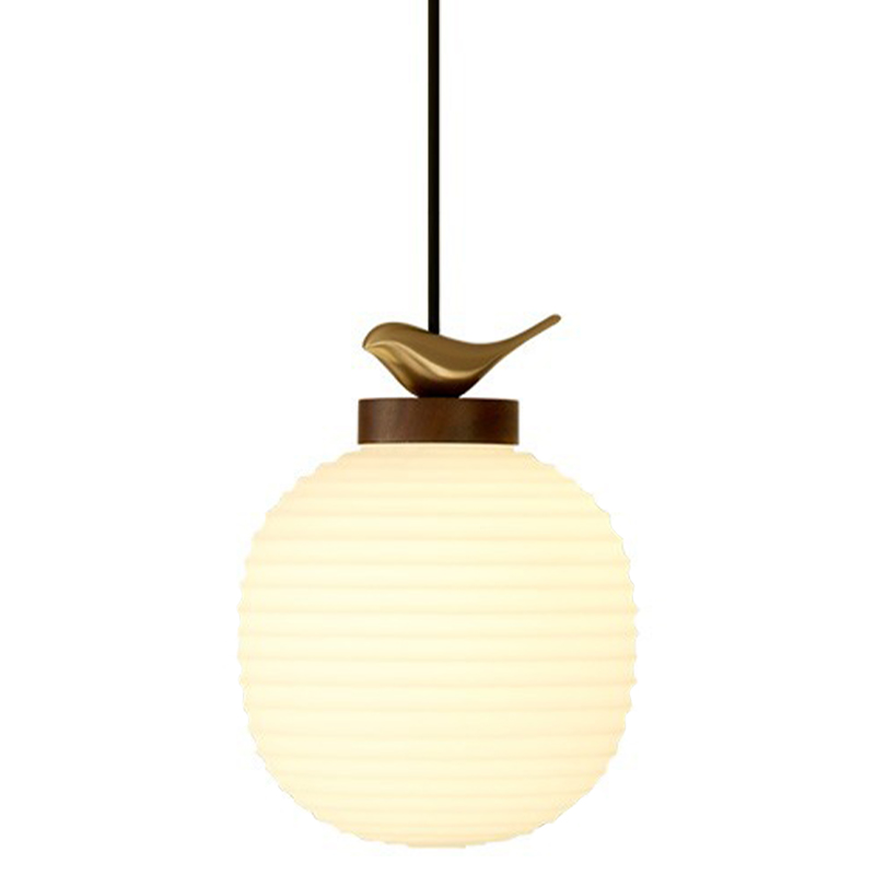 Светильник с птичкой Bird On a Lantern Hanging Lamp Коричневый Белое матовое стекло Латунь Светильник с птичкой Bird On a Lantern Hanging Lamp Коричневый Белое матовое стекло Латунь в Волгограде | Loft Concept
