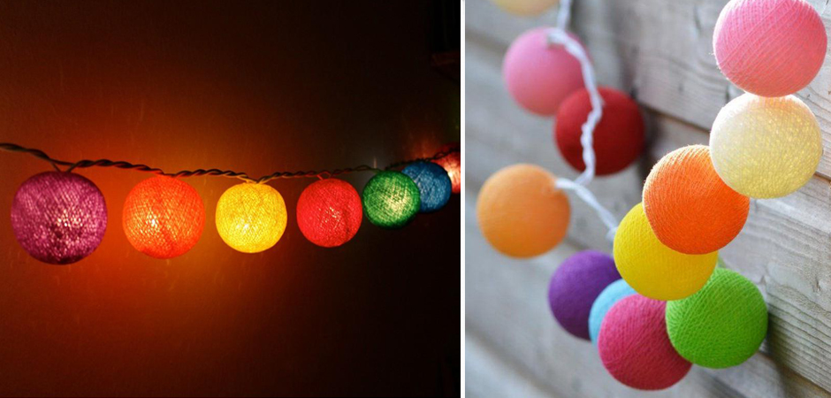 Гирлянда хлопковые фонарики Сotton Ball Rainbow - Loft-Concept в Волгограде