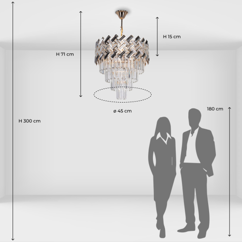 Люстра многоярусная с переплетенными металлическими элементами черного и золотого цвета и прозрачными хрустальными подвесками Empire Chandelier Crystal в Волгограде