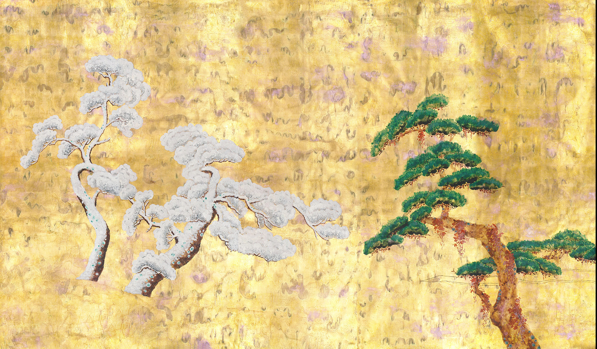 Обои ручная роспись Pine Trees Original colourway on Old Gold gilded paper with pearlescent antiquing Обои ручная роспись Pine Trees Original colourway on Old Gold gilded paper with pearlescent antiquing - постер Loft-Concept в Волгограде
