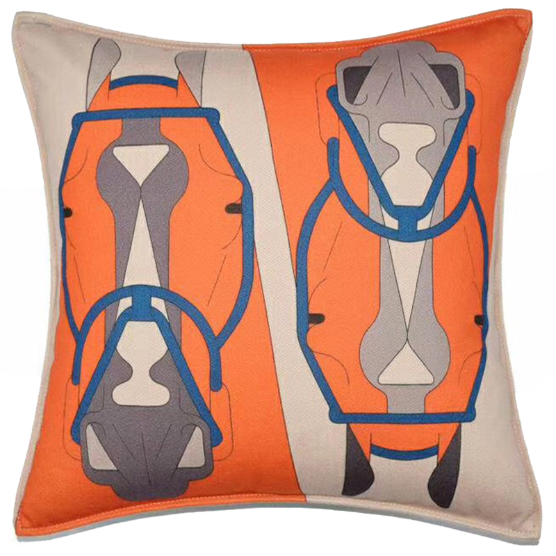 Декоративная подушка Hermes Horse 27 Оранжевый Бежево-серый Синий Декоративная подушка Hermes Horse 27 Оранжевый Бежево-серый Синий в Волгограде | Loft Concept
