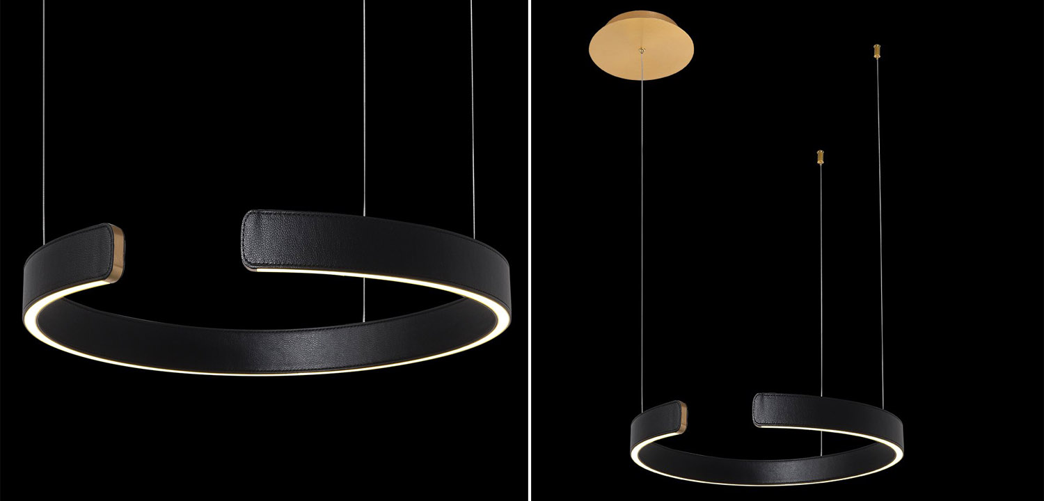 Подвесной светильник Half Ring black leather 40 - фото