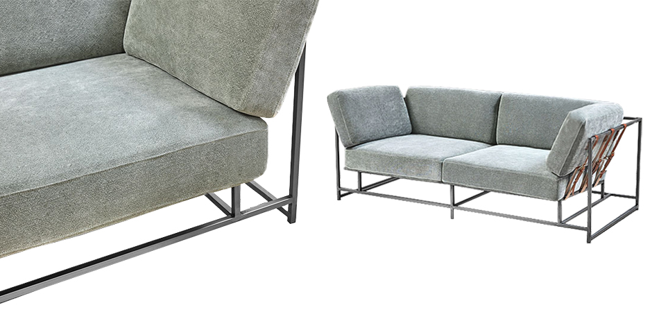 Двухместный диван Two Seat Sofa серо-голубой велюр - фото №1