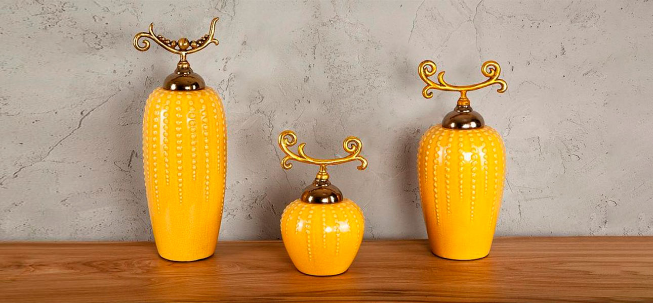 Ваза керамическая маленькая желтая Jasmine - фото