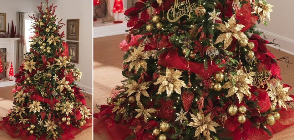 Дизайнерская Елка с Красным и Золотым новогодним декором Christmas Tree Golden Flowers Дизайнерская Елка с Красным и Золотым новогодним декором Christmas Tree Golden Flowers - Loft-Concept в Волгограде
