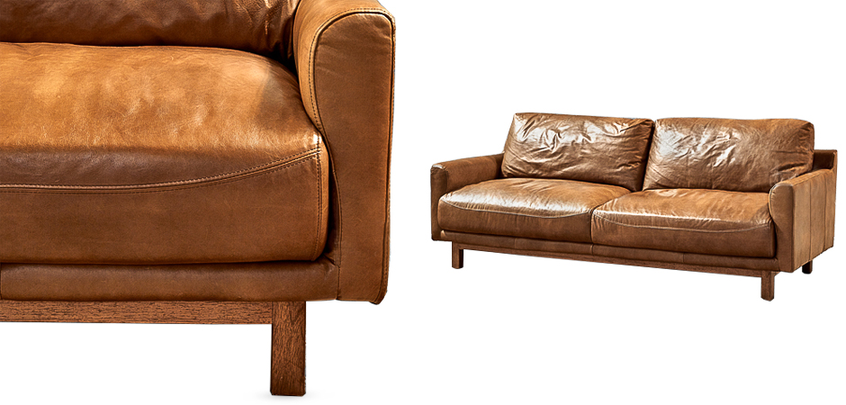 Диван Caramel Leather & Wood Triple Sofa Диван Caramel Leather & Wood Triple Sofa - Loft-Concept в Волгограде