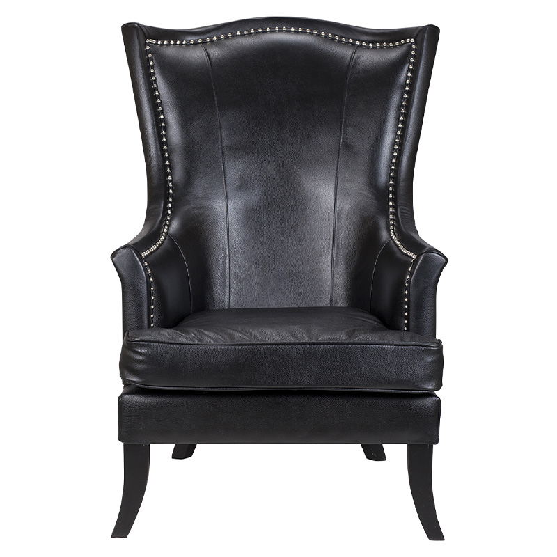 Кресло из натуральной кожи на 4-х деревянных ножках из массива бука Daniel Leather Armchair black Черный Кресло из натуральной кожи на 4-х деревянных ножках из массива бука Daniel Leather Armchair black Черный в Волгограде | Loft Concept