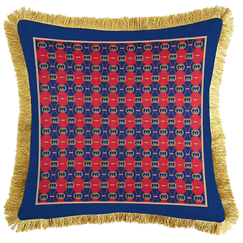 Декоративная подушка Cтиль Gucci Pattern Red Blue Синий Красный Золотой в Волгограде | Loft Concept 