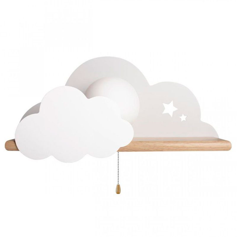 Бра с деревянной полкой белое Облако Wall Lamp White Cloud Белый Древесина Бра с деревянной полкой белое Облако Wall Lamp White Cloud Белый Древесина в Волгограде | Loft Concept