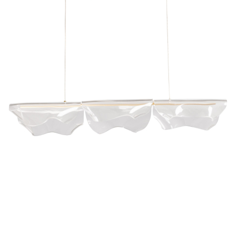 Люстра линейная с 3-мя белыми волнистыми плафонами Wave Line Золотой Прозрачный в Волгограде | Loft Concept 