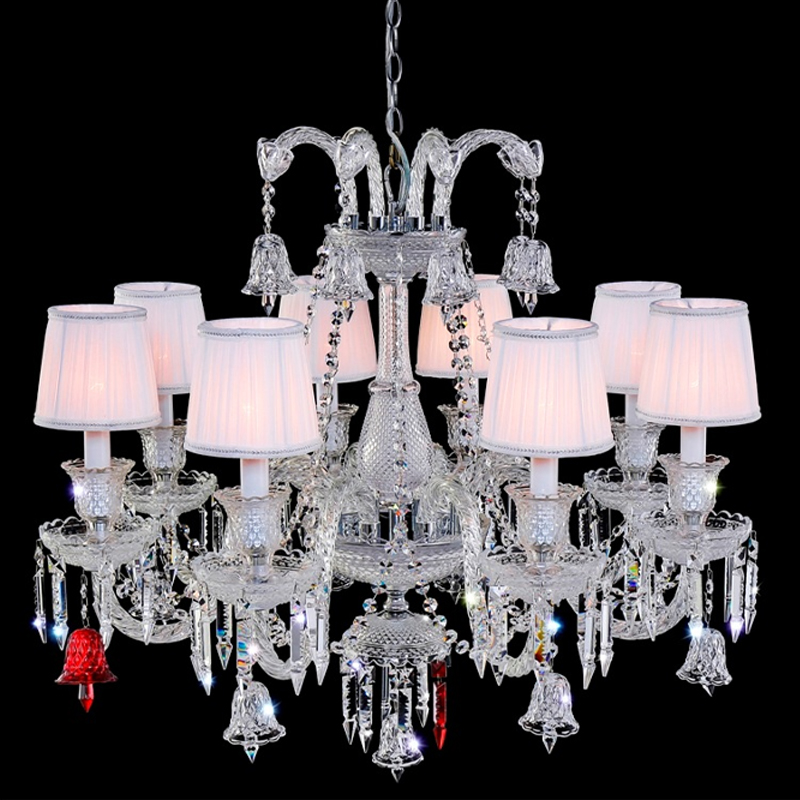 Люстра с 8-ю белыми текстильными абажурами и хрустальными подвесками Lustre Reverie Хром Прозрачное Стекло Белый в Волгограде | Loft Concept 