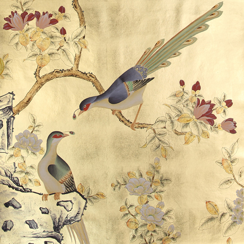 Обои шинуазри Japanese Garden Original colourway on Deep Rich Gold gilded paper  в Волгограде | Loft Concept 
