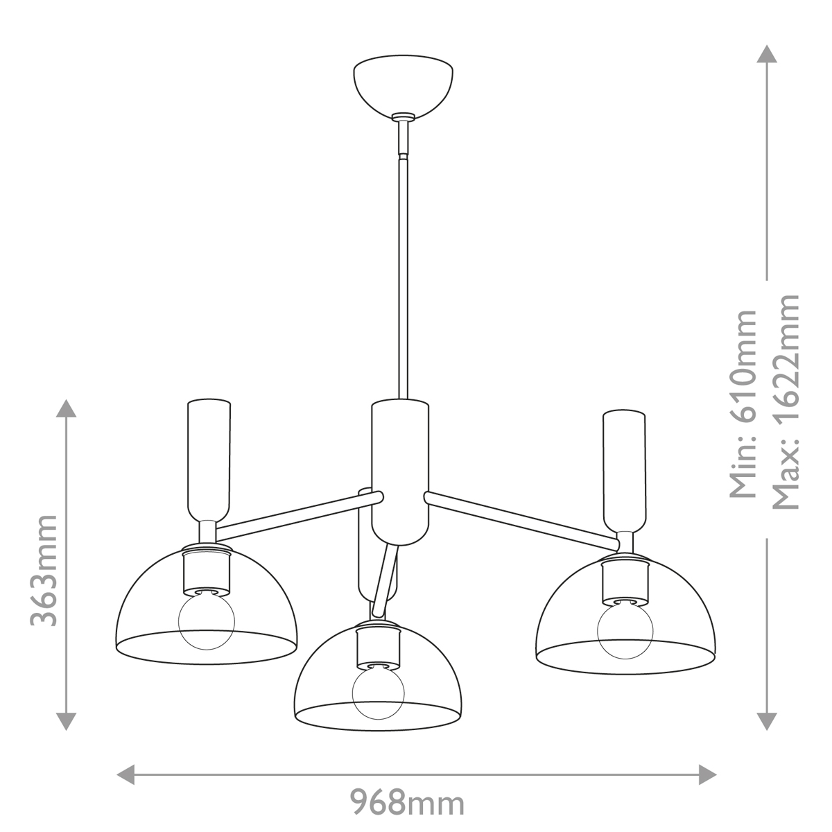 Люстра с 3-мя прозрачными полусферическими плафонами из стекла Alora Mood в Волгограде